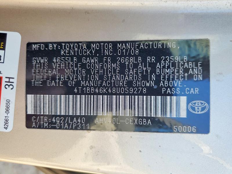 50392546 :رقم المزاد ، 4T1BB46K48U059278 vin ، 2008 Toyota Camry مزاد بيع