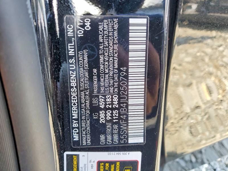 Продажа на аукционе авто 2018 Mercedes-benz C, vin: 55SWF4JB4JU250794, номер лота: 50899606