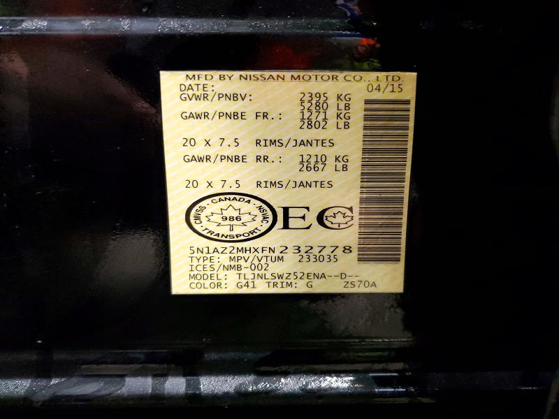 2015 Nissan Murano მანქანა იყიდება აუქციონზე, vin: 5N1AZ2MHXFN232778, აუქციონის ნომერი: 49706076