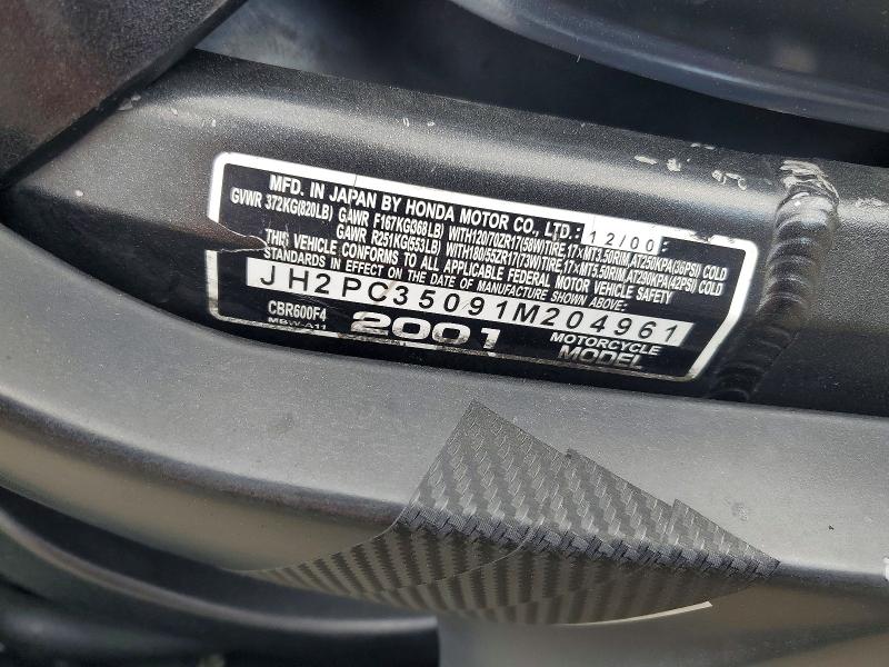 2001 Honda Cbr600 მანქანა იყიდება აუქციონზე, vin: JH2PC35091M204961, აუქციონის ნომერი: 47262656