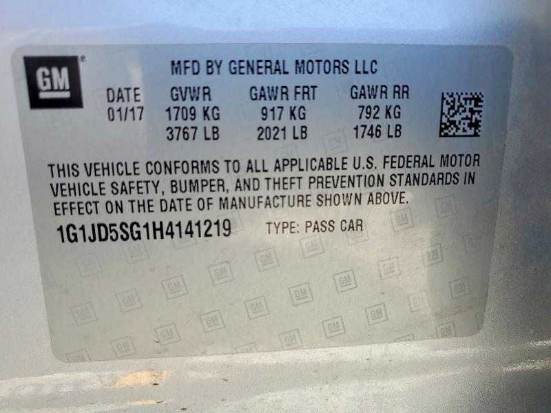 51635916 :رقم المزاد ، 1G1JD5SG1H4141219 vin ، 2017 Chevrolet Sonic مزاد بيع