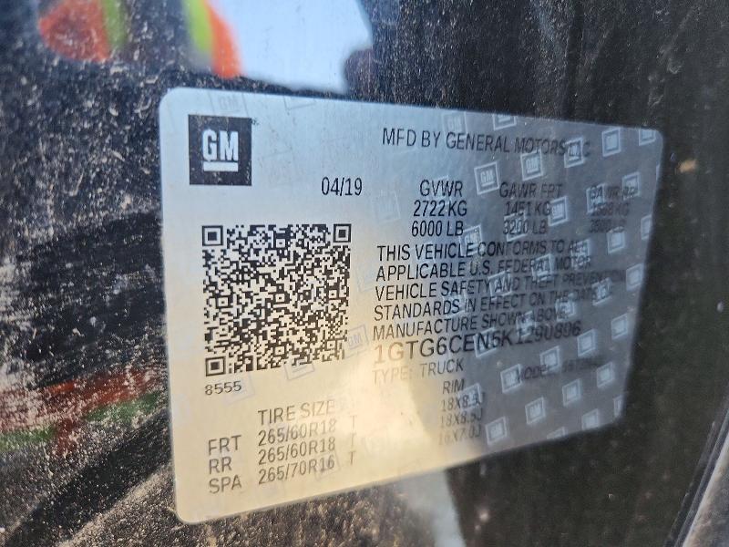 Aukcja sprzedaży 2019 Gmc Canyon, vin: 1GTG6CEN5K1290896, numer aukcji: 51119786