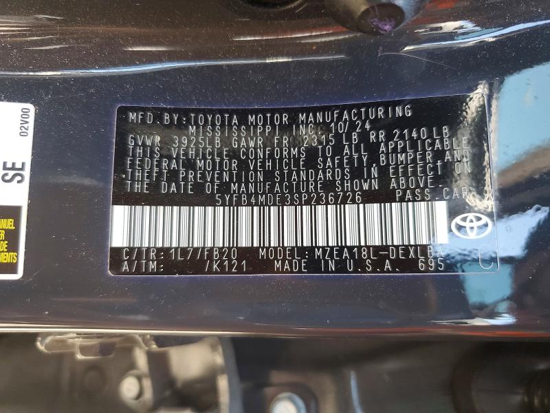 Aukcja sprzedaży 2025 Toyota Corolla, vin: 5YFB4MDE3SP236726, numer aukcji: 49838676