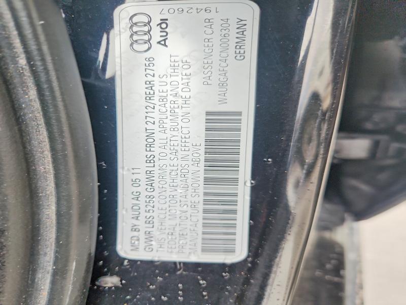 50705616 :رقم المزاد ، WAUBGAFC4CN006304 vin ، 2012 Audi A6 مزاد بيع
