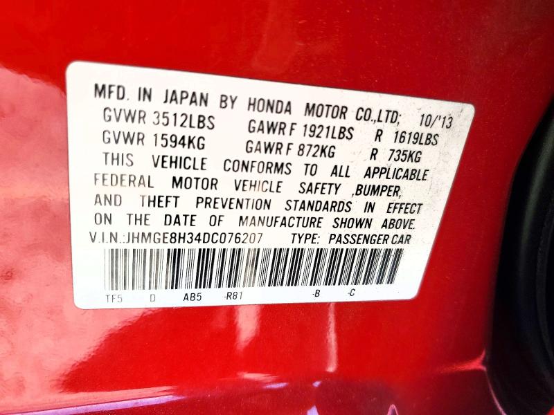 Продаж на аукціоні авто 2013 Honda Fit, vin: JHMGE8H34DC076207, номер лоту: 51541156