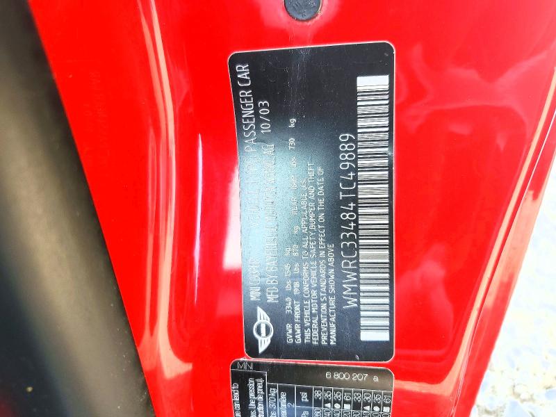 Aukcja sprzedaży 2004 Mini Cooper, vin: WMWRC33484TC49889, numer aukcji: 50105946