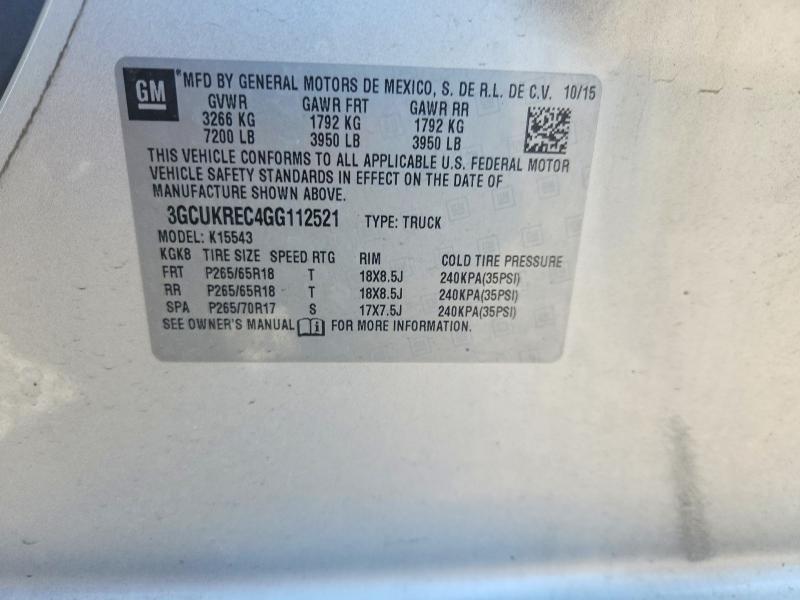 2016 Chevrolet Silverado მანქანა იყიდება აუქციონზე, vin: 3GCUKREC4GG112521, აუქციონის ნომერი: 48906686