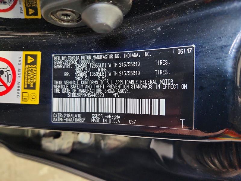 51712396 :رقم المزاد ، 5TDDZRFH4HS446623 vin ، 2017 Toyota Highlander مزاد بيع