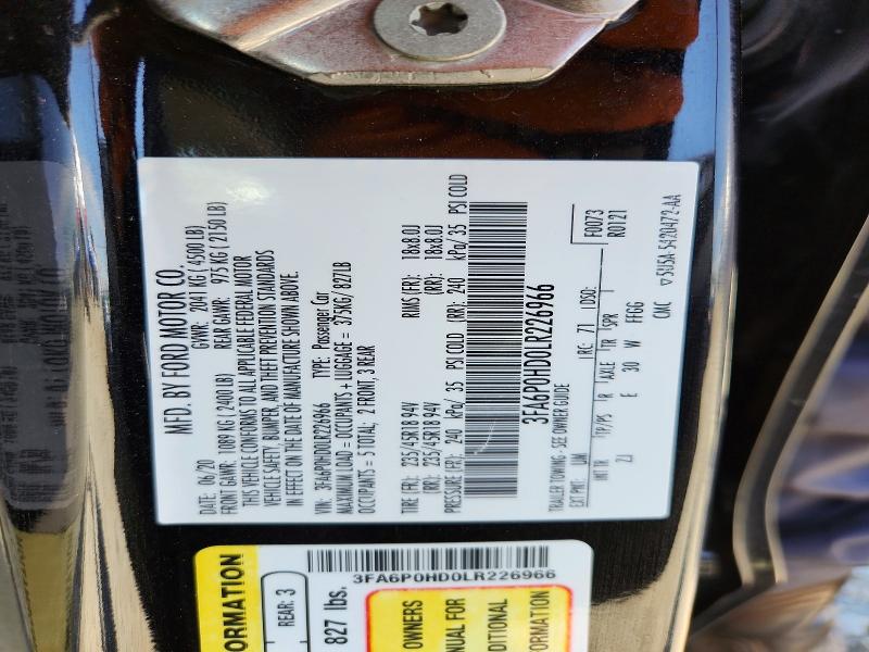 2020 Ford Fusion მანქანა იყიდება აუქციონზე, vin: 3FA6P0HD0LR226966, აუქციონის ნომერი: 51430616