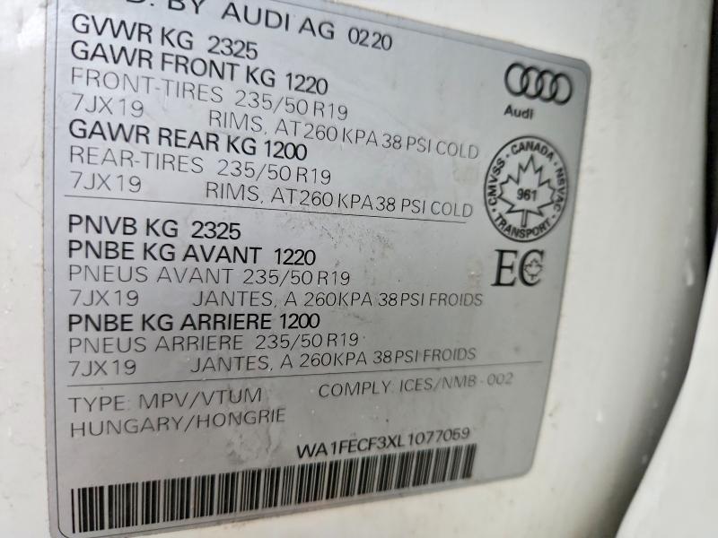 2020 Audi Q3 მანქანა იყიდება აუქციონზე, vin: WA1FECF3XL1077059, აუქციონის ნომერი: 49107806