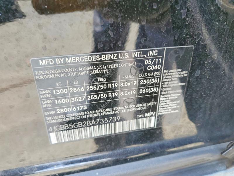 Продажа на аукционе авто 2011 Mercedes-benz Ml, vin: 4JGBB5GB2BA735739, номер лота: 51513116