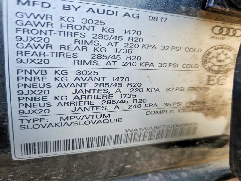 51624536 :رقم المزاد ، WA1WABF72JD008404 vin ، 2018 Audi Q7 مزاد بيع