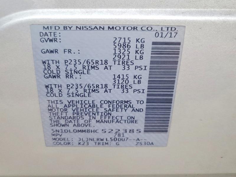 51264946 :رقم المزاد ، 5N1DL0MM8HC522385 vin ، 2017 Infiniti Qx60 مزاد بيع
