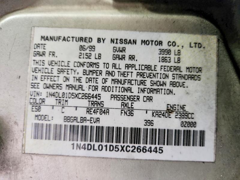 Aukcja sprzedaży 1999 Nissan Altima, vin: 1N4DL01D5XC266445, numer aukcji: 51614466