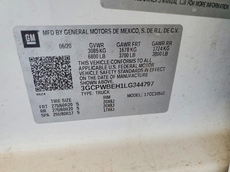 2020 Chevrolet Silverado მანქანა იყიდება აუქციონზე, vin: 3GCPWBEH1LG344797, აუქციონის ნომერი: 48969596