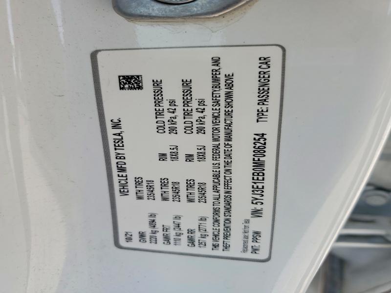 48845476 :رقم المزاد ، 5YJ3E1EB0MF086254 vin ، 2021 Tesla Model 3 مزاد بيع
