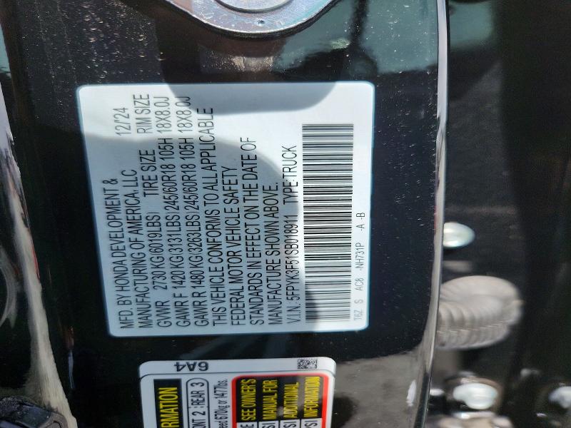 48921276 :رقم المزاد ، 5FPYK3F51SB018911 vin ، 2025 Honda Ridgeline مزاد بيع