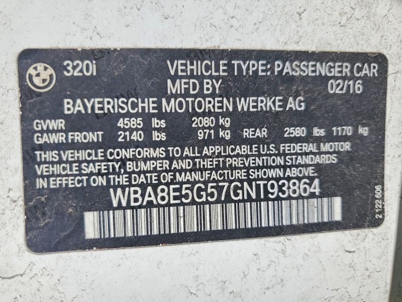 51418726 :رقم المزاد ، WBA8E5G57GNT93864 vin ، 2016 Bmw 320 مزاد بيع
