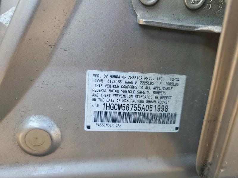 Продаж на аукціоні авто 2005 Honda Accord, vin: 1HGCM56755A051998, номер лоту: 50276446