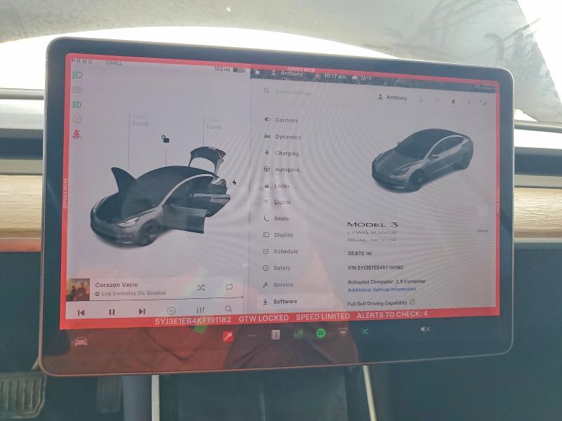 2019 Tesla Model 3 მანქანა იყიდება აუქციონზე, vin: 5YJ3E1EB4KF191182, აუქციონის ნომერი: 50784136