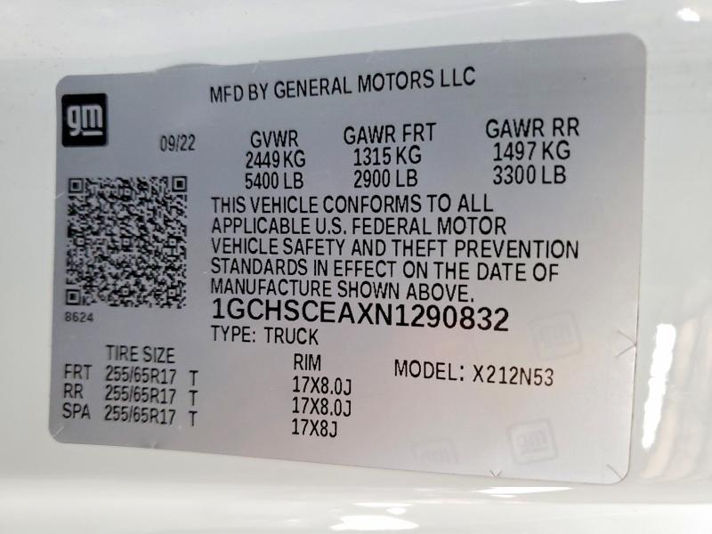 Aukcja sprzedaży 2022 Chevrolet Colorado, vin: 1GCHSCEAXN1290832, numer aukcji: 48328416