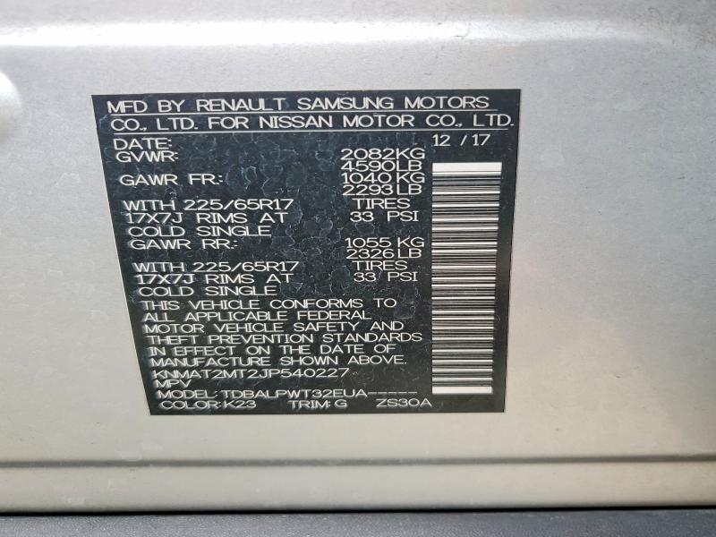 48463746 :رقم المزاد ، KNMAT2MT2JP540227 vin ، 2018 Nissan Rogue مزاد بيع