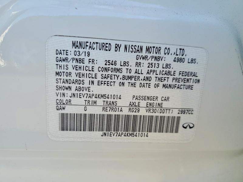 Aukcja sprzedaży 2019 Infiniti Q50, vin: JN1EV7AP4KM541014, numer aukcji: 47602616