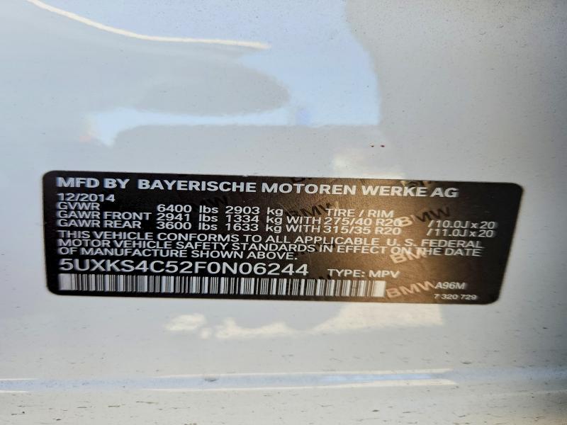 2015 Bmw X5 მანქანა იყიდება აუქციონზე, vin: 5UXKS4C52F0N06244, აუქციონის ნომერი: 48890406