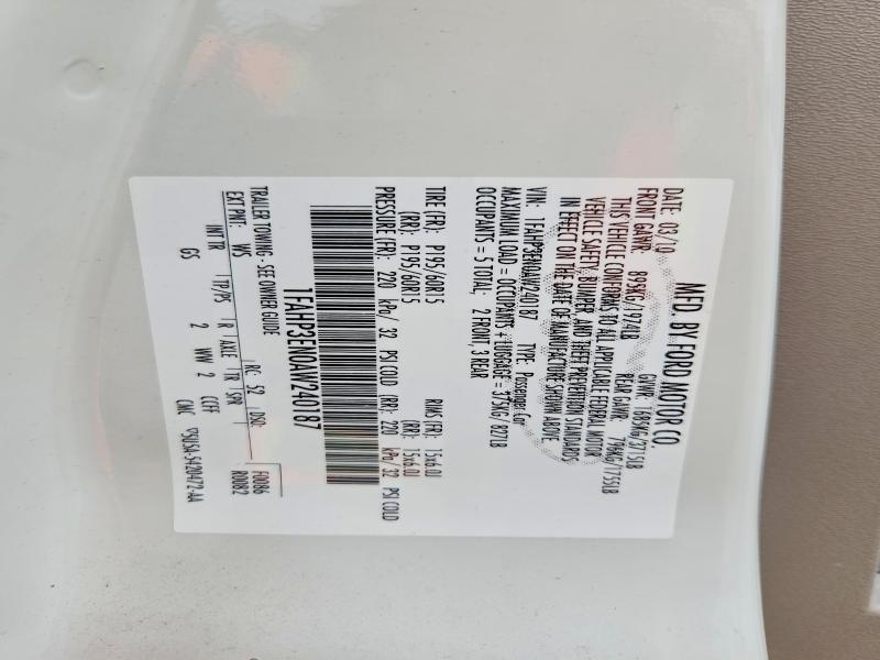 50578176 :رقم المزاد ، 1FAHP3EN0AW240187 vin ، 2010 Ford Focus مزاد بيع