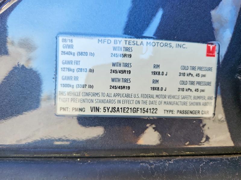 49208696 :رقم المزاد ، 5YJSA1E21GF154122 vin ، 2016 Tesla Model S مزاد بيع
