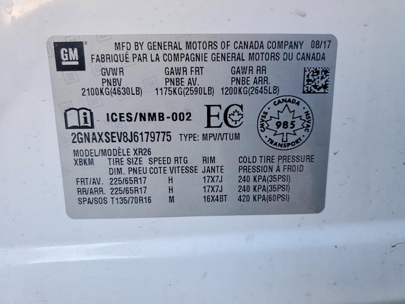 48052386 :رقم المزاد ، 2GNAXSEV8J6179775 vin ، 2018 Chevrolet Equinox مزاد بيع