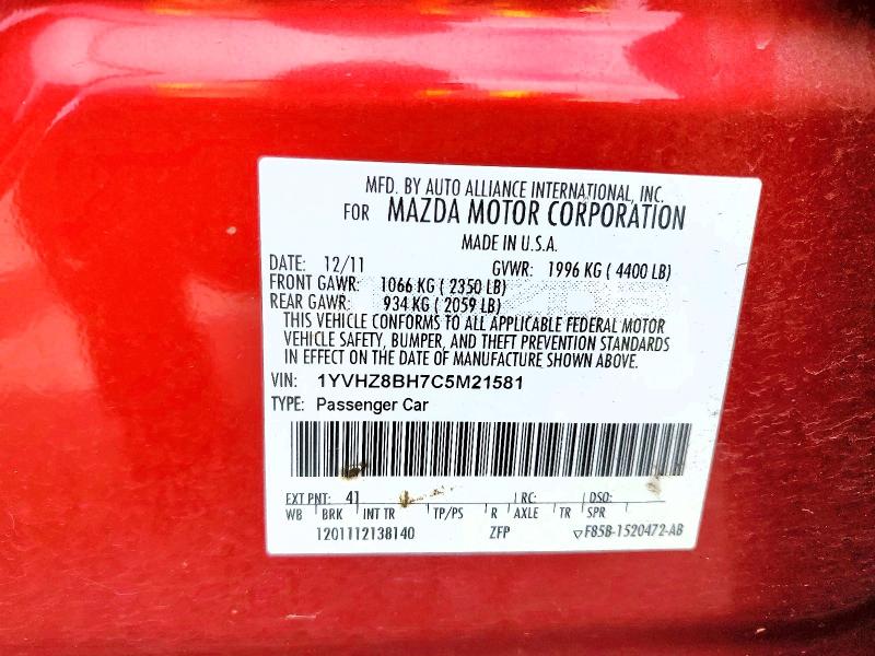 Продажа на аукционе авто 2012 Mazda 6, vin: 1YVHZ8BH7C5M21581, номер лота: 47823866