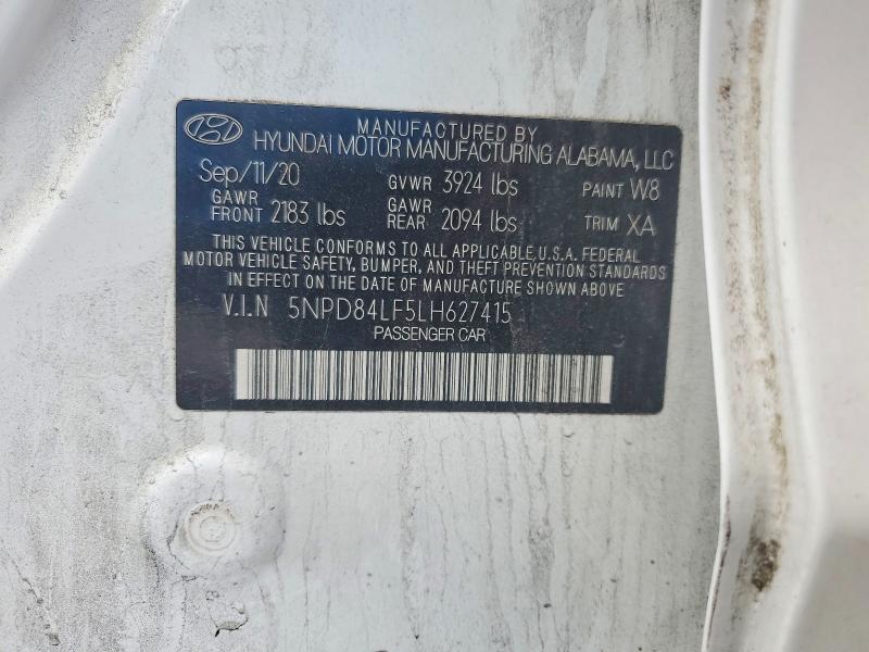 2020 Hyundai Elantra მანქანა იყიდება აუქციონზე, vin: 5NPD84LF5LH627415, აუქციონის ნომერი: 50922396