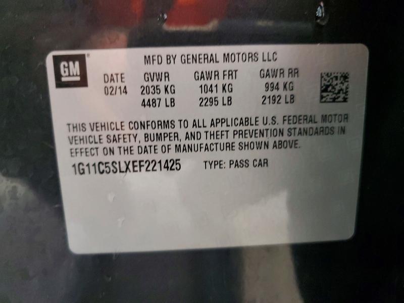 48296736 :رقم المزاد ، 1G11C5SLXEF221425 vin ، 2014 Chevrolet Malibu مزاد بيع