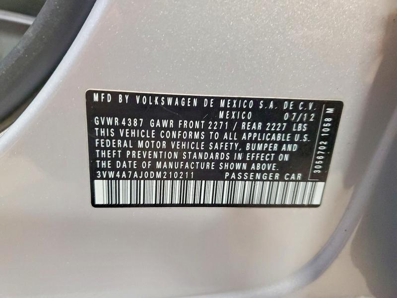 51280446 :رقم المزاد ، 3VW4A7AJ0DM210211 vin ، 2013 Volkswagen Jetta مزاد بيع