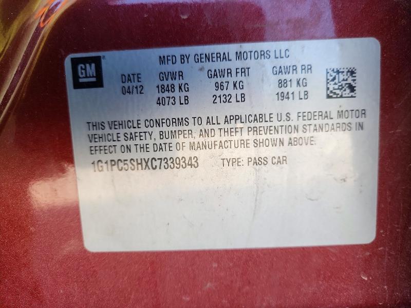 Aukcja sprzedaży 2012 Chevrolet Cruze, vin: 1G1PC5SHXC7339343, numer aukcji: 48661286