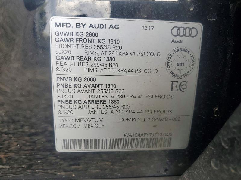 Продажа на аукционе авто 2018 Audi Sq5, vin: WA1C4AFY7J2107535, номер лота: 49815456