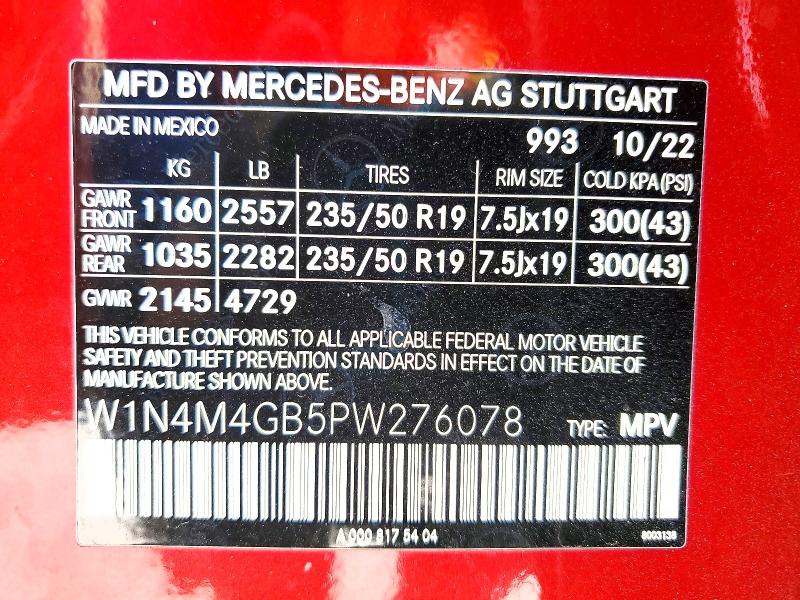 Aukcja sprzedaży 2023 Mercedes-benz Glb, vin: W1N4M4GB5PW276078, numer aukcji: 51085996