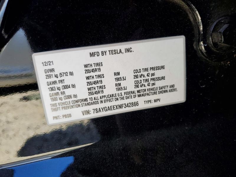 48772556 :رقم المزاد ، 7SAYGAEEXNF342866 vin ، 2022 Tesla Model Y مزاد بيع