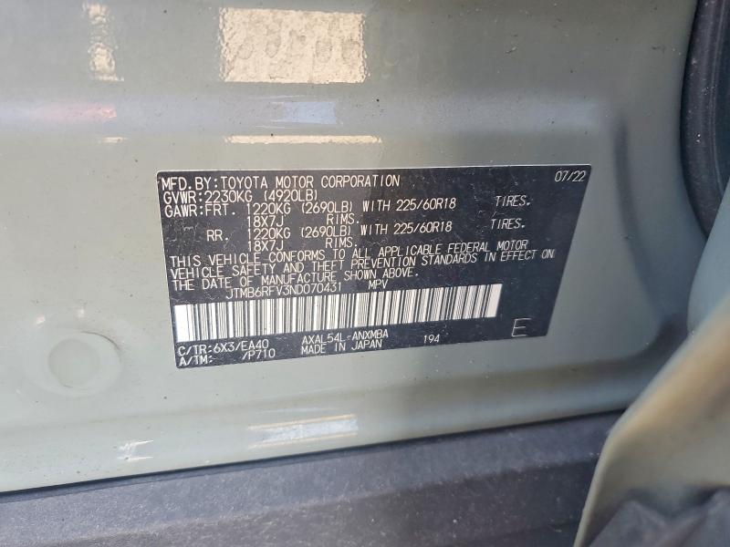 Aukcja sprzedaży 2022 Toyota Rav4, vin: JTMB6RFV3ND070431, numer aukcji: 49702006