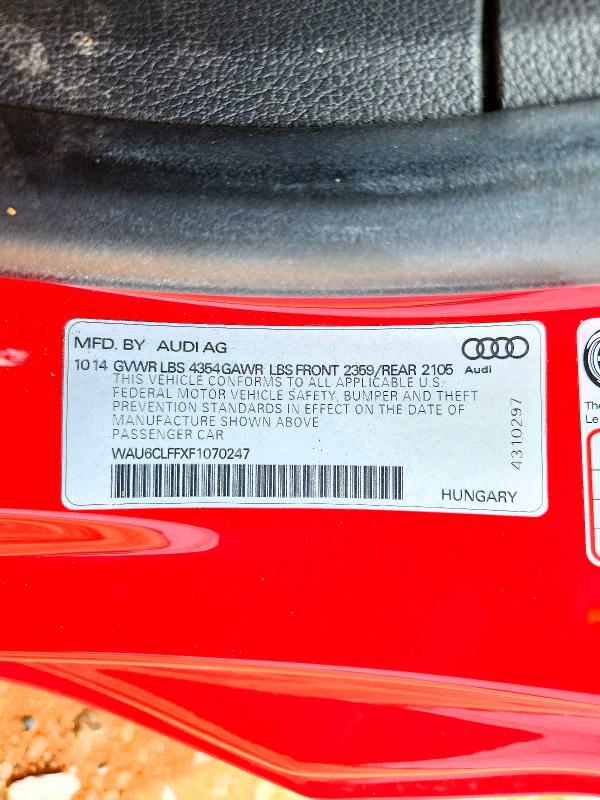 Aukcja sprzedaży 2015 Audi A3, vin: WAU6CLFFXF1070247, numer aukcji: 48936356