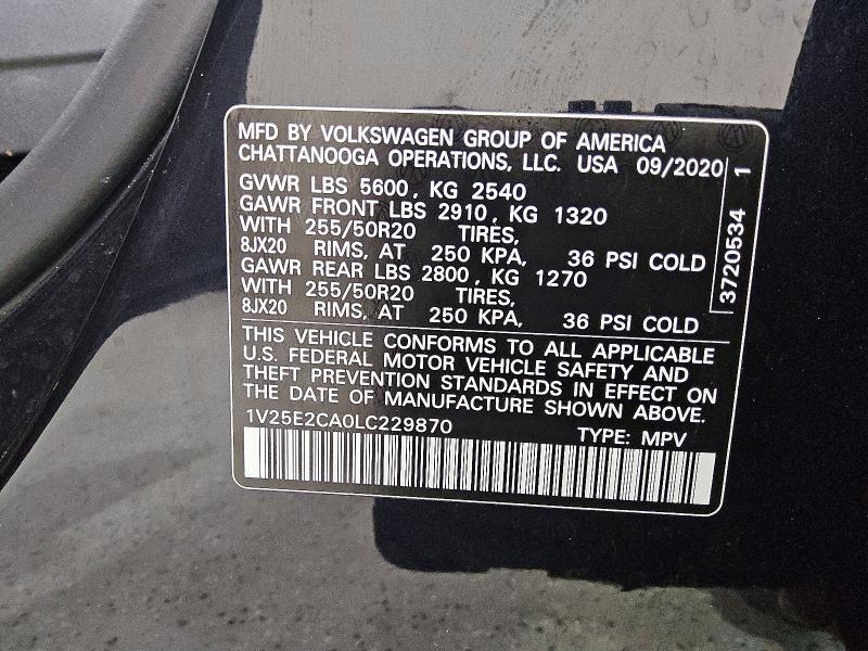 Aukcja sprzedaży 2020 Volkswagen Atlas Cross Sport, vin: 1V25E2CA0LC229870, numer aukcji: 48712956