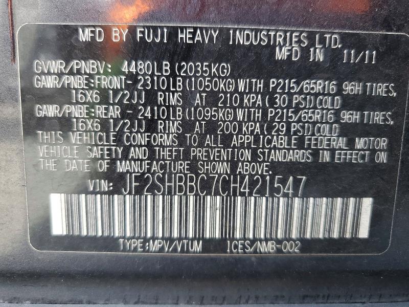 Aukcja sprzedaży 2012 Subaru Forester, vin: JF2SHBBC7CH421547, numer aukcji: 49371836