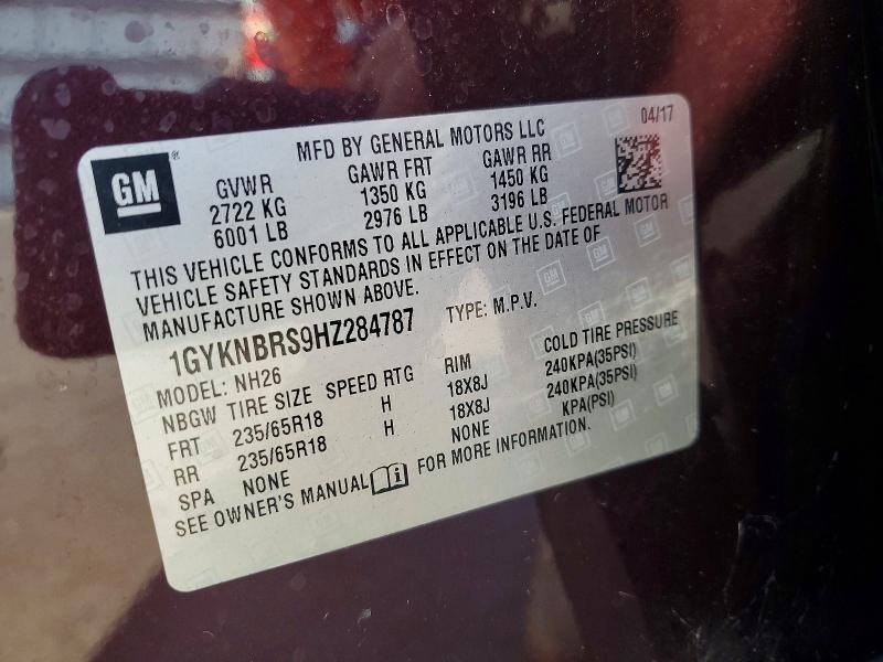 50305956 :رقم المزاد ، 1GYKNBRS9HZ284787 vin ، 2017 Cadillac Xt5 مزاد بيع