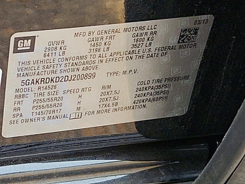 2013 Buick Enclave მანქანა იყიდება აუქციონზე, vin: 5GAKRDKD2DJ200899, აუქციონის ნომერი: 51799466