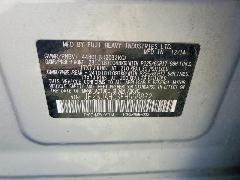 Продажа на аукционе авто 2015 Subaru Forester, vin: JF2SJAHC3FH568832, номер лота: 49813406