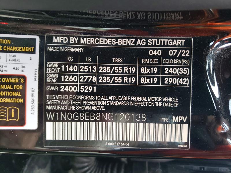 Aukcja sprzedaży 2022 Mercedes-benz Glc, vin: W1N0G8EB8NG120138, numer aukcji: 47091916