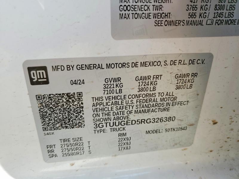 2024 Gmc Sierra მანქანა იყიდება აუქციონზე, vin: 3GTUUGED5RG326380, აუქციონის ნომერი: 50980636