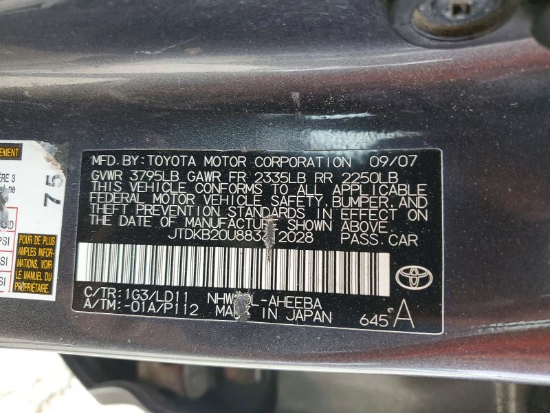 Продаж на аукціоні авто 2008 Toyota Prius, vin: JTDKB20U883312028, номер лоту: 50808136