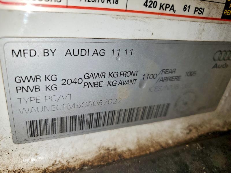 2012 Audi A3 მანქანა იყიდება აუქციონზე, vin: WAUNECFM5CA087022, აუქციონის ნომერი: 48742146